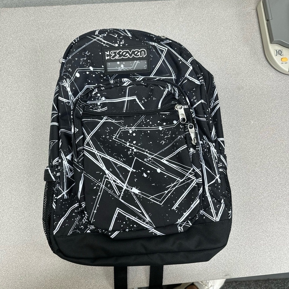 NWT SEVEN Backpack Black White Geometric Splatter Print
